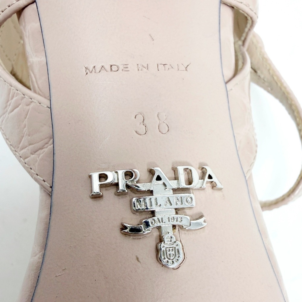 Prada Blush Pink Croc Embossed Leather T-Strap Sandals Heels EU 38 - Picture 7 of 10